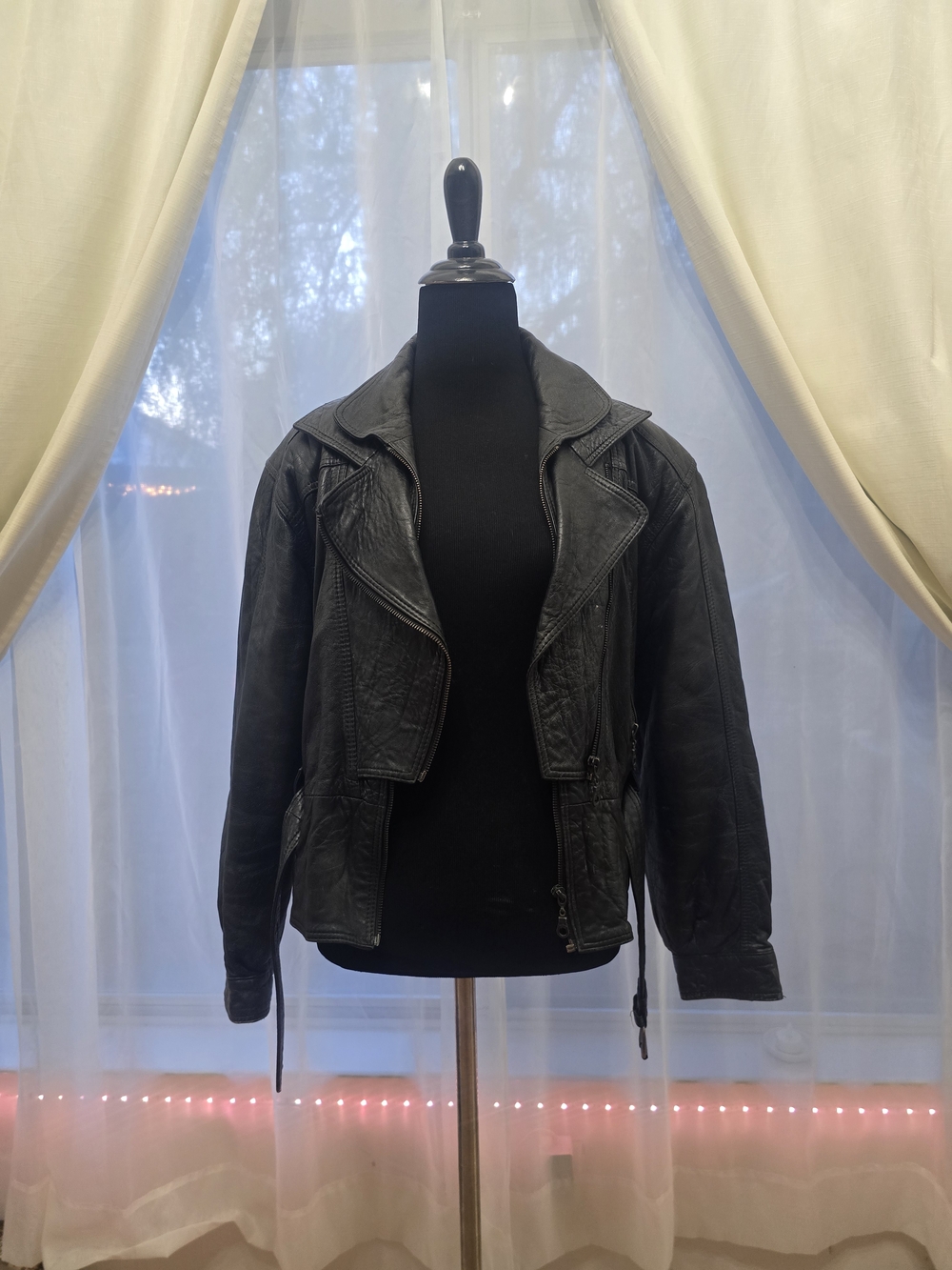 Women's Genuine Leather Jacket Black Small Bomber Moto